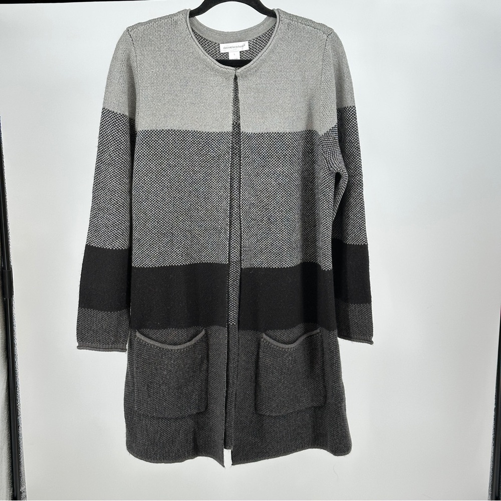 Women’s Large Christopher & Banks Gray and Black Long‎ Cardigan Modern
